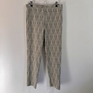 Krazy Larry Pants Leggings 12 Tan White Polka Dot Argyle Pull On Stretch Knit